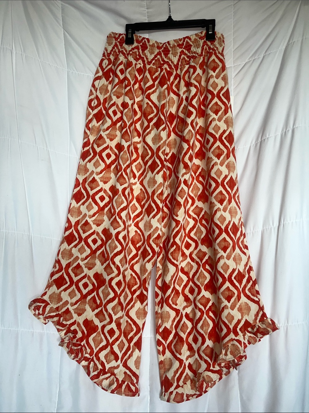 NWT Classic Concepts Orange Ruffled Hem Geometric Print Cropped Pants 1X